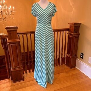 Maxi Chevron Sundress V-Neck Sea green and White Wmn’s S